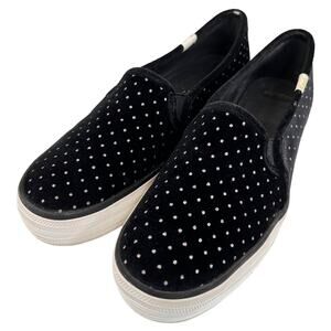 Keds X Kate Spade Double Decker Velvet Sneakers Black 6.5 Diamonds Slip On Shoe